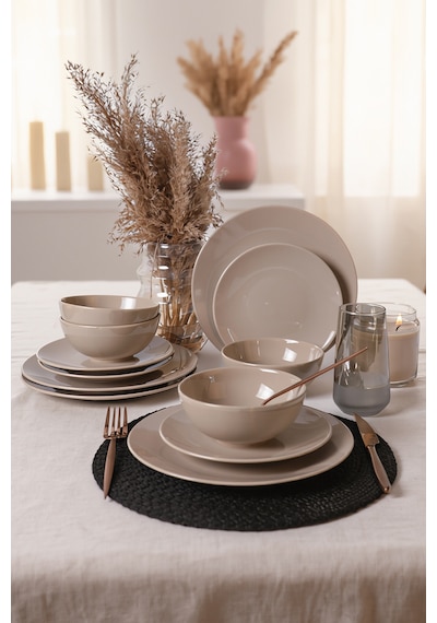 Keramika Taupe Kera Yemek Takımı 12 Parça 4 Kişilik 594 Kahverengi