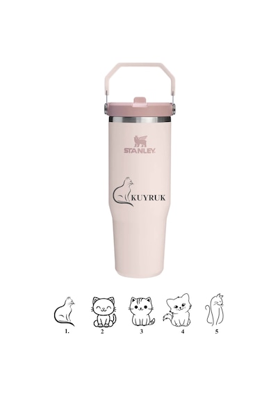 Stanley Kişiye Özel The Iceflow Flip Straw Pipetli Termos Bardak Stanley 0.89 L Özel İsimli Açık Pembe