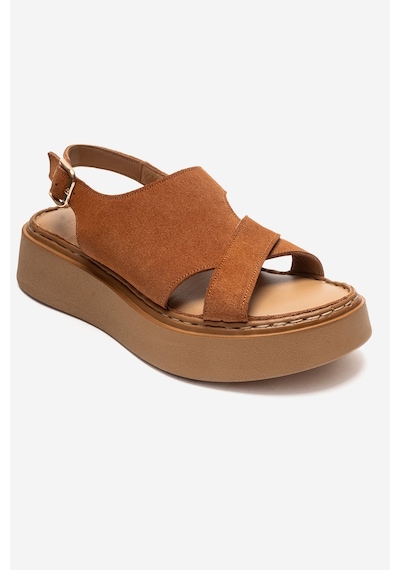 Luvishoes Vıen Taba Süet Hakiki Deri Kadın Sandalet Taba