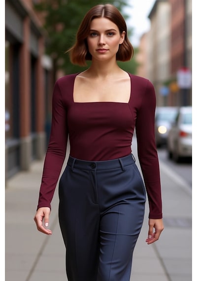Ersefa Stil Kadın Büzgü Drape Detaylı Vücuda Oturan Bluz Regular Örme Sl bordo