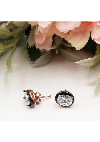 Rose Oval Zirkon Taşlı Tek Taş Set Rose Gold - Gümüş