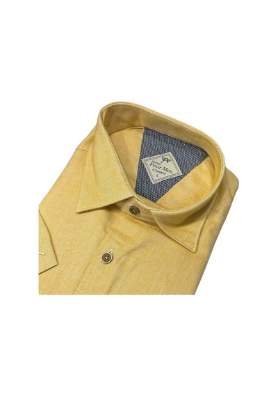 Eren Style Linen Keten Klasik %100 Cotton Kısa Kollu Terletmeyen Gömlek Sarı