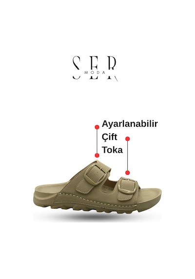 Sermoda Kadın Terlik Esnek Anatomik Tabanlı Ayarlanabilir Çift Tokalı Kadın Terlik Mint Yeşil
