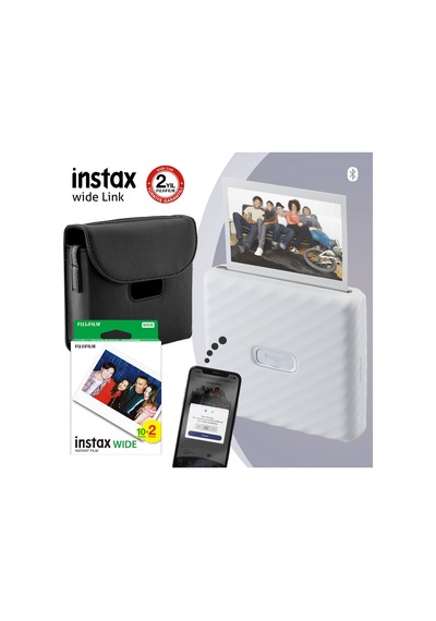 Fujifilm Instax Wide Link Akıllı Yazıcı + 20'li Film + Deri Çanta + Stand 4 Beyaz