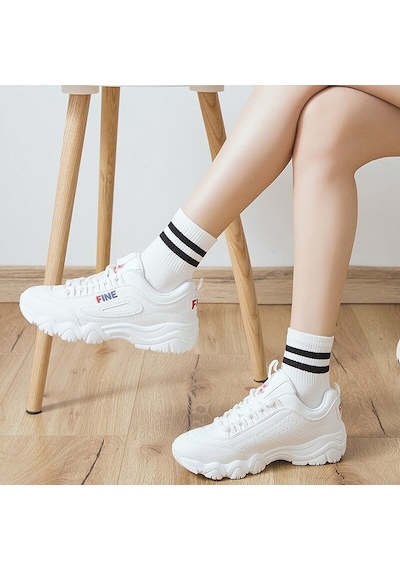 Bgk Unisex 8 Çift Koton Ekonomik Beyaz Renk Desenli Tenis Çorap Beyaz