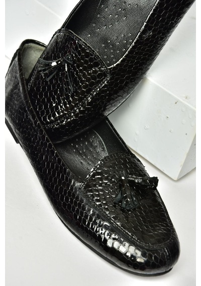 Fox Shoes R667001203 Siyah Baskı Hakiki Deri Babet Siyah Fox Shoes R667001203 Siyah Baskı Hakiki Deri Babet Siyah