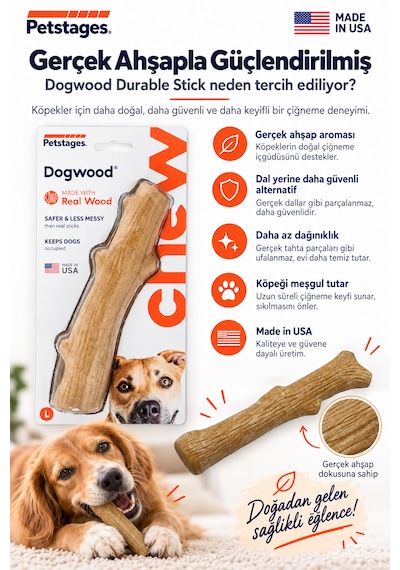 Petstages Durable Stick Large Papaya Ağacından Bitmeyen Köpek Kemiği