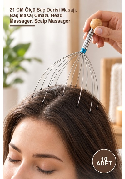 10 Adet Kafa Masaj Aleti 21 Cm Ölçü Saç Derisi Masajı, Baş Masaj Cihazı, Head Massager, Scalp Massager
