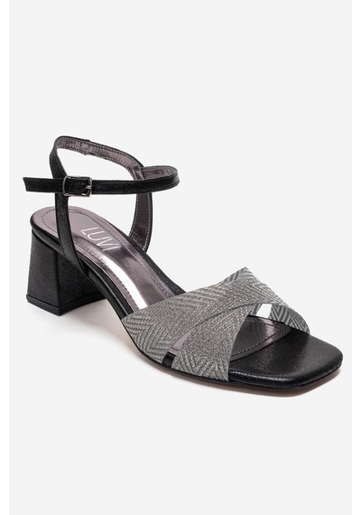 Luvishoes Mılagro Siyah Simli Kadın Kalın Topuklu Ayakkabı