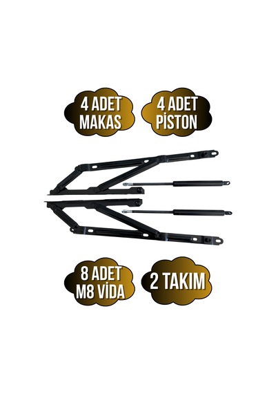 Baza Makası Yatak Baza Menteşesi Açılır Pistonlu Makas 750n Piston Tek Kişilik 2 Takım Siyah Siyah