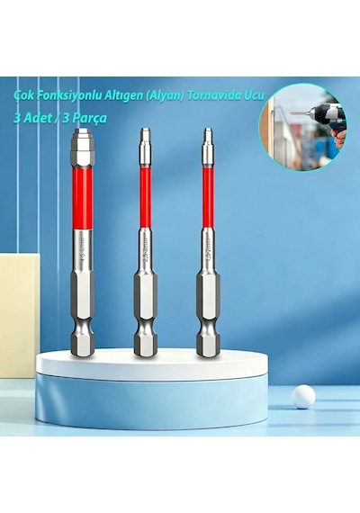 3'lü Set S3 Titanyum Kaplama Altıgen Alyan Tornavida Ucu 1,5-6 Mm Güçlü Mıknatıslı 65 Mm Matkap Ucu 6 Gen Gömme Somun An