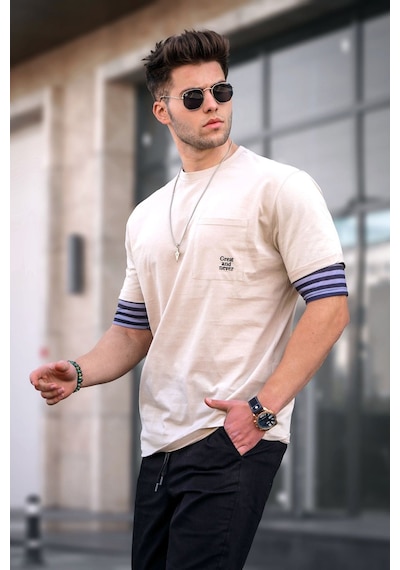 Madmext Madmext Erkek Bej Tişört 5806-Bej