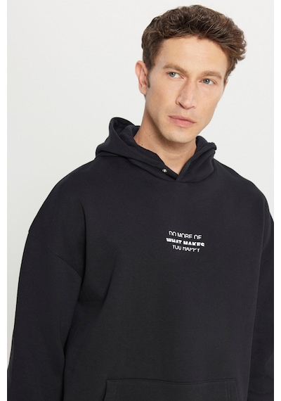 AC&Co / Altınyıldız Classics Erkek Sıyah Oversize Fit Bol Kesim Kapüşonlu İçi Polarlı Pamuklu Sweatshirt Siyah