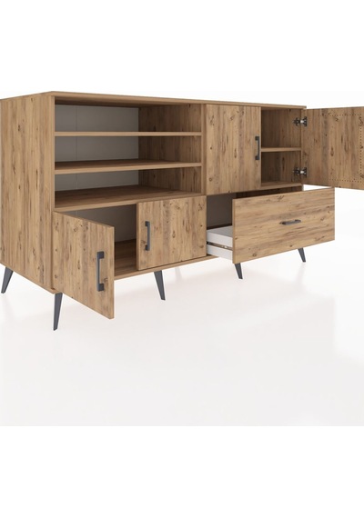 Kronos Konsol 5 Raflı Tek Çekmeceli 4 Kapaklı 176x59x99 Çam-çam Çam-çam