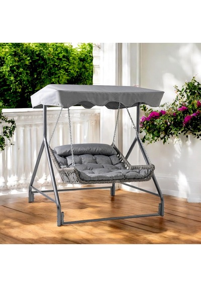 Bed Çiftli Rattan Bahçe Salıncağı Rehome Balkon Salıncağı Gri