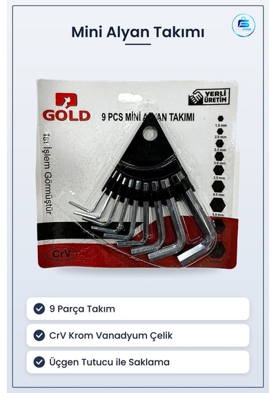 Mini Alyan Takımı 9 Parça Crv Altıgen Anahtar Seti Hırdavat Avada