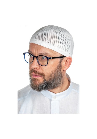 Gold Lüks Dantel Örme Namaz Takkesi Beyaz 1 Adet