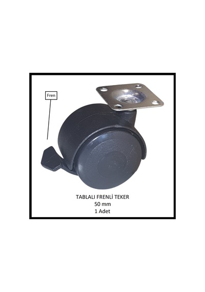 Frenli, Tablalı, Mobilya Tekerleği, 50 Mm, Ofis Koltuk, Dolap, Etejer, 360 Derece Döner Siyah