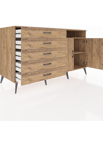 Kronos Konsol 2 Raflı 5 Çekmeceli 2 Kapaklı 176x59x99 Çam-çam Çam-çam