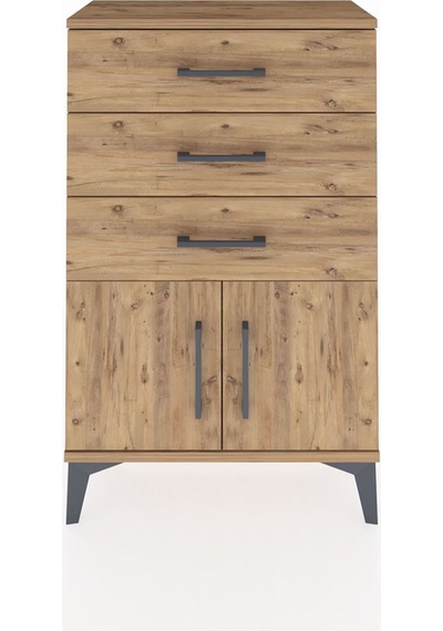 Arges Komodin 3 Çekmeceli 2 Kapaklı 60x30x96 Çam-çam Çam