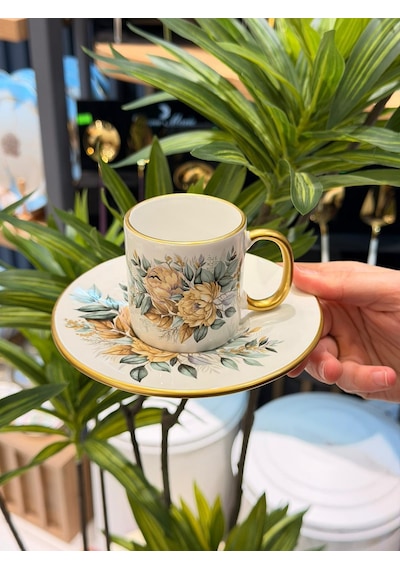 6'lı Green Flower Kahve Fincan Takımı-5341 Çok Renkli