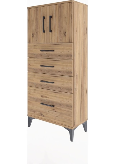 Arges Dolap Tek Raflı 4 Çekmeceli 2 Kapaklı 60x30x134 Çam-çam Atlas Çam