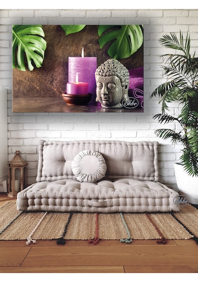 Tekli Yatay Kanvas Tablo Renkli Mumlar Ve Buda Fengshui Spa Dekoratif Kanvas Duvar Tablosu
