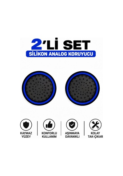 2 Adet Analog Koruyucu Silikon Kılıf Topuz Koruma Ps4 Ps5 Xbox One 360 Series Sx Switch Pro Uyumlu Mavi