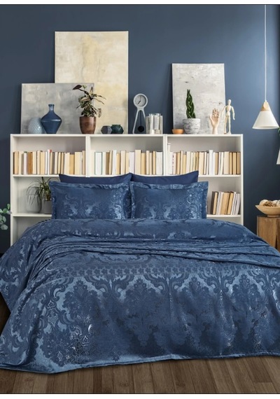Dantela Armada Jakarlı Çift Kişilik Yatak Örtüsü - Indigo Indigo