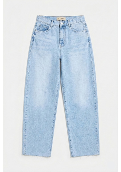 Itsbasic Kadın Ice Renk 4s6-27 Regular Fit Yüksek Bel %100 Koton Rahat Kesim Denim Jean Buz Mavi
