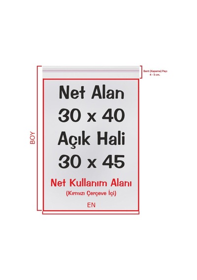 30x40+5 cm (30*45) 500 Adet Şeffaf Bantlı Yapışkanlı jelatin Poşet