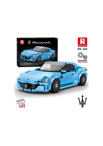 Reobrix Technic 824 1/24 Granturismo Maserati Mavi Spor Araba Yaratıcı Yapı Blok Seti Building Blocks - 384 Parça