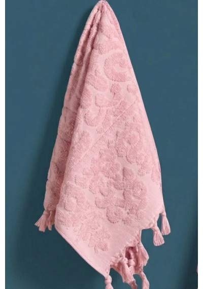 %100 Pamuk 2'li Bağlamalı Lüks, Jakarlı, Çeyizlik Banyo Havlu Seti 1 Adet 50x90, 1 Adet 100x150 Pudra Pembe
