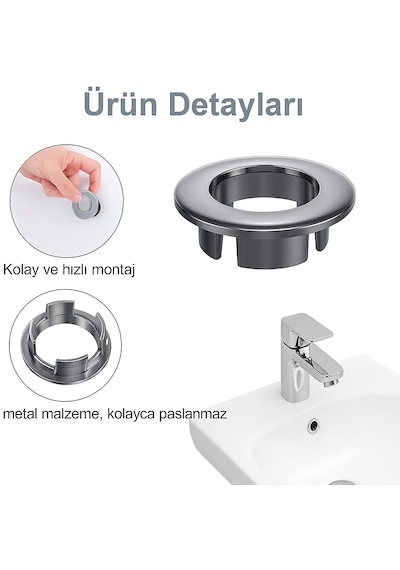 Parlak Krom Görünümlü Lavabo Taşma Yüzüğü - Dayanıklı Evye Gri - Gümüş