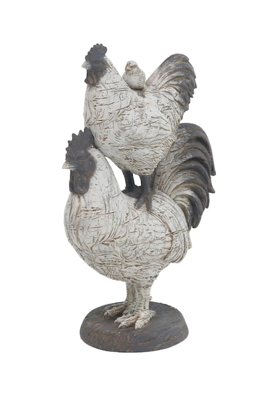 Çiftlik Evi Polystone Horoz Heykel, 8" X 5" X 12", Beyaz