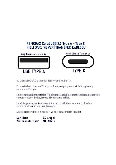 Coral Usb A-c Hızlı Şarj Kablosu Beyaz + Beyaz Uç 120 Cm