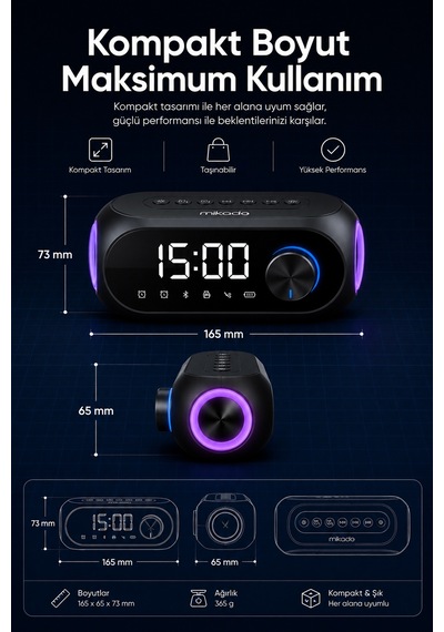 Mikado Md-w7 1200mah 5w Siyah Bluetooth-aux-derece-usb-fm Radyo Alarmlı Saat Speaker Speaker