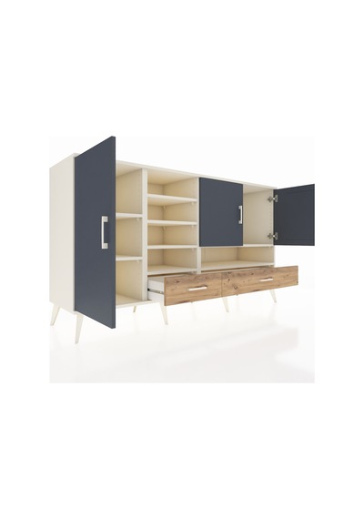 Kronos Konsol 8 Raflı 2 Çekmeceli 3 Kapaklı 176x59x99 Aytaşı-antr Aytaşı-antrasit/çam