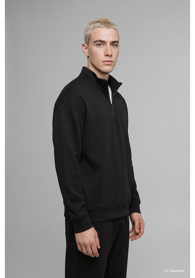 Defacto Boxy Fıt Dik Yaka Skuba Kumaş Uzun Kollu Basic Sweatshirt E9363ax26aubk81 Siyah-bk81