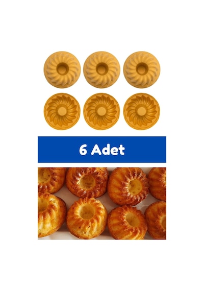 Sarı 6'lı Silikon Mini Kek Kalıbı - Muffin Kalıbı 6 Adet Göbekli Kek Kalıbı Silikon Sarı Diğer