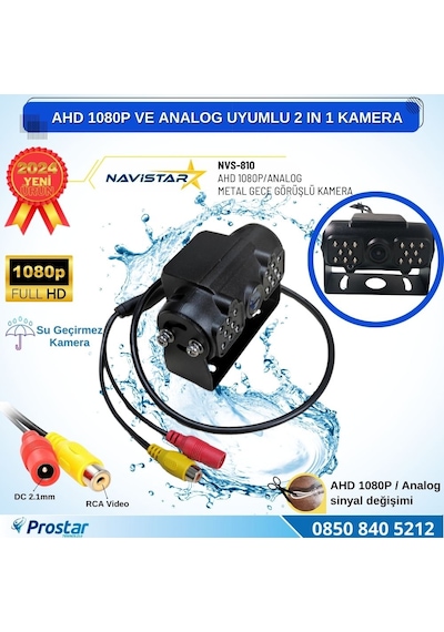 Ahd 1080p Ve Analog Pal Çevirilebilir 16 Ir Ledli Gece Görüşlü Full Hd Araç Kamerası