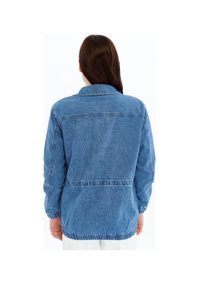 Selectmoda Kadın Denim Cepli Kot Ceket Mont Mavi