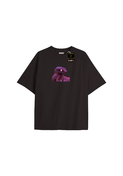 Flood Of Style Siyah Oversize T-shirt Yılan Özel Tasarım