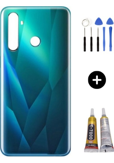 Realme 5 Pro Uyumlu Arka Pil Kapağı Yesil + Montaj Seti Çok Renkli