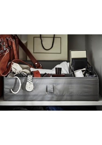 Çekmece İçi Bölmeli Kutu, Koyu Gri Renk 44x34x11 Cm Takı-kemer-aksesuar Düzenleyici Organizer Açık Bej