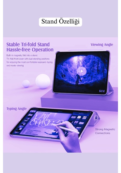 Apple Uyumlu iPad 10.9 İnç 10.nesil Fuchsia Smart Cover Akıllı Tablet Kılıfı Kılıf