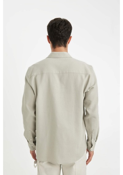 DeFacto %100 Pamuk Regular Fit Waffle Basic Düz Uzun Kollu Gömlek D1058AX24AUGR322