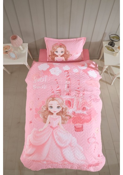 Ranforce %100 Pamuk Tek Kişilik Dört Mevsim Set Sweet Princess V1 Pudra