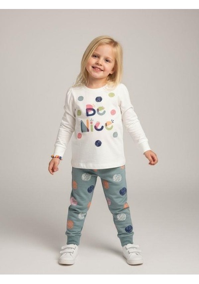 Kız Çocuk Pamuklu Be Nice Yazılı Uzun Kollu Pijama Takımı-11396 KREM
