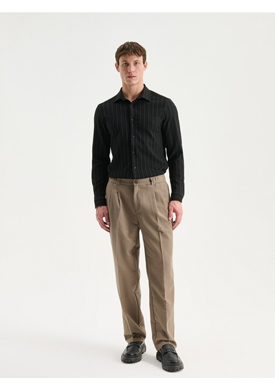 Lcw Vision Siyah Slim Fit Uzun Kollu Çizgili Erkek Gömlek